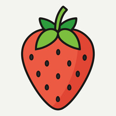 Obraz premium Stylized red strawberry with green leaves and black seeds isolated on white background