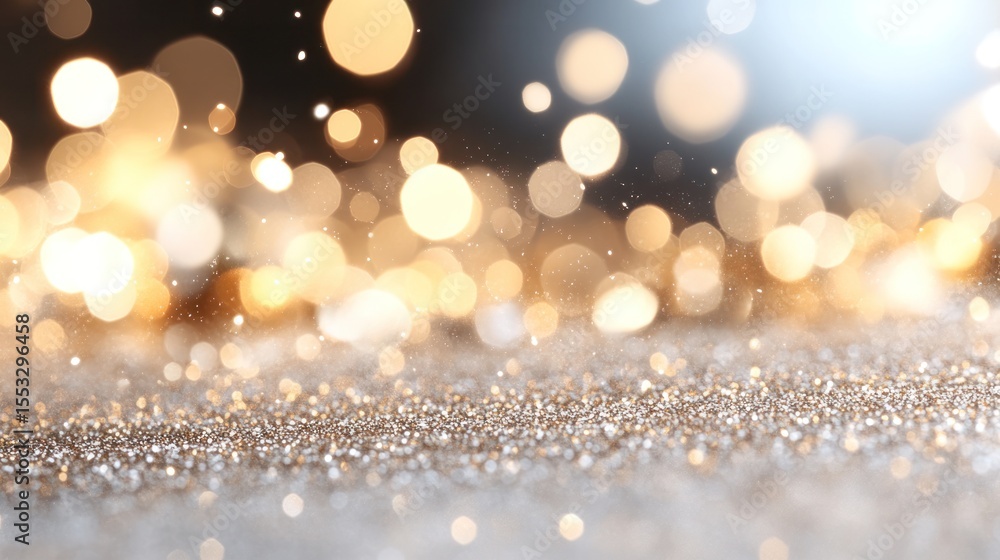 Poster a mesmerizing close-up of sparkling golden particles, creating a dreamy and enchanting atmosphere, p