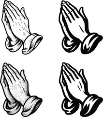 praying hands vector hand drawn illustration line art
