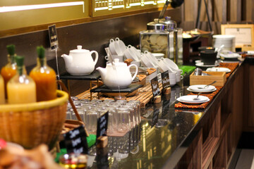 Photo illustration of hotel buffet restaurant. luxury restaurant.