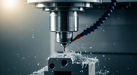 Metal Drilling Process on Cnc Machine with Coolant and Metal Shavings