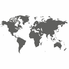 Naklejka premium Simple grey world map graphic with continents on a clean white background