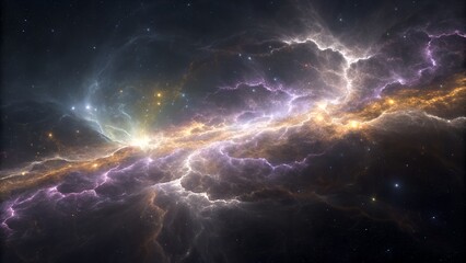 Luminous cosmic nebula with glowing gas and stardust in deep space