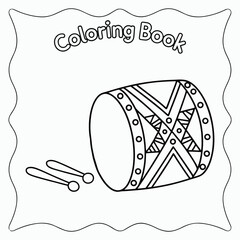 Traditional Drum Coloring Book for Kids Music Fun Vector, Illustration