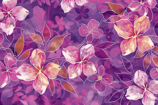 Fototapeta An artistic design combining tropical floral motifs in shades of pink and purple, ideal for creative background use.