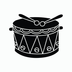 Drum and drumsticks Silhouette Icon with Sticks for Music Clipart Design
