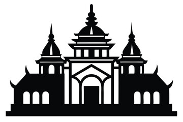 Silhouette of a Traditional Asian Temple with Domed Towers and Detailed Architecture