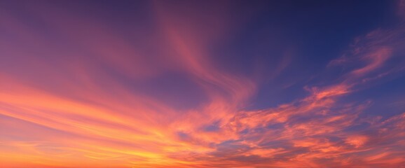 Obraz premium Dramatic Sky with Fiery Clouds at Sunset A Stunning Atmospheric Display Overhead