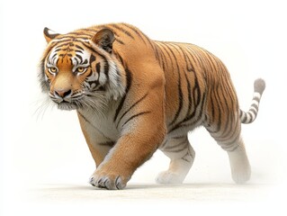 Obraz premium Captivating image of tiger walking gracefully on pristine white surface majestic