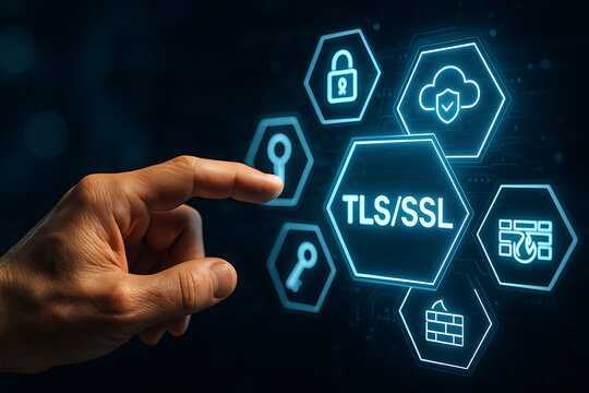 TLS and SSL Concept for Secure Browsing &ndash; Data Encryption, HTTPS, and Web Security Visualization

