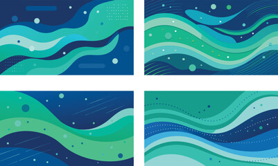 Vector art of set of four abstract vector patterns with blue and green wavy lines