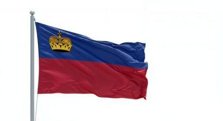 Fototapeta premium Liechtenstein's National Flag Flutters Proudly Against a Pristine White Sky
