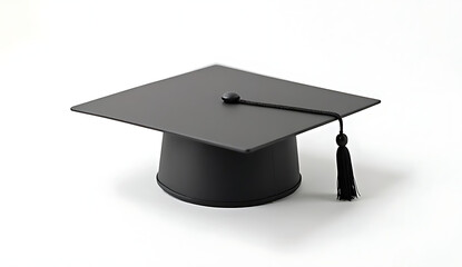 academic cap, graduation cap, black mortarboard, 3d graduation hat, minimalist design, clean lines, gray background, high quality, detailed, photorealistic
