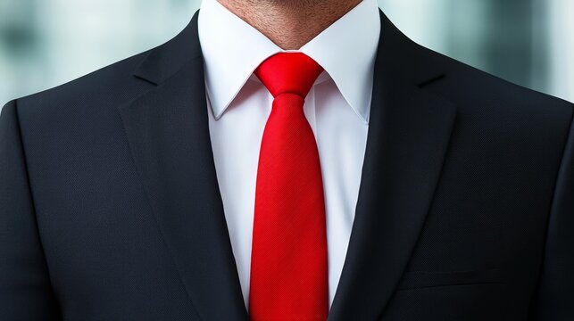 Confident professional man in sharp suit and red tie makes statement