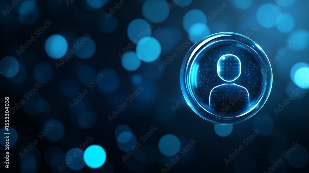 Poster interactive blue button with person icon for modern user interface design