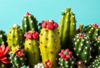 Festive cucumber cacti arrangement with colorful pins , garden party, vegetable