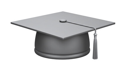 Neutral Gray Graduation Cap: 3D Render, Achievement Symbol, Minimalist Style, Education Concept