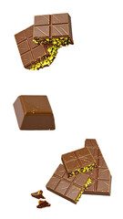 Dubai chocolate pieces with pistachios isolated on transparent background, png