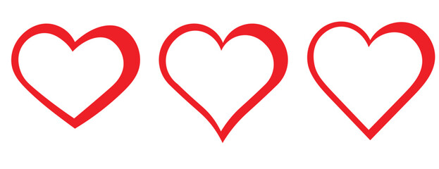 Three red heart outlines are arranged horizontally on a white background.