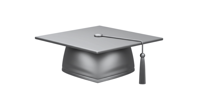 Silver Graduation Cap: Minimalist 3D Render, Achievement Symbol, Education Concept