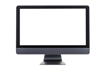 Fototapeta premium Modern Dark Gray Computer Monitor with a Blank White Screen for Mockup and Display Purposes