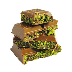Dubai chocolate pieces with pistachios isolated on transparent background, png