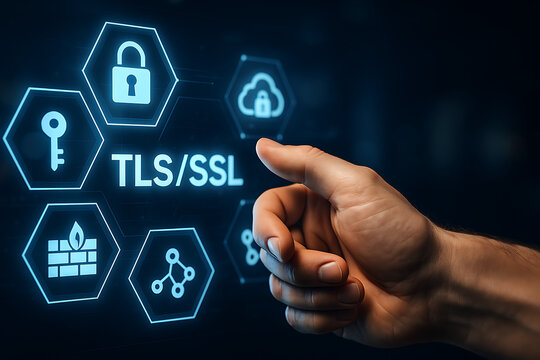 TLS and SSL Concept for Secure Browsing &ndash; Data Encryption, HTTPS, and Web Security Visualization

