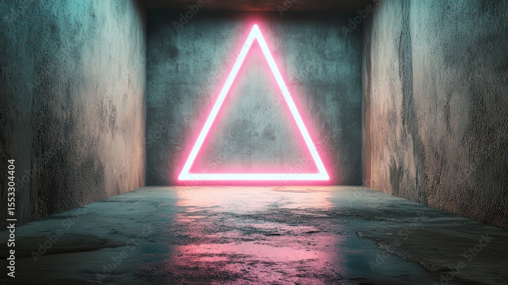 Poster an intriguing and modern abstract interior features a neon triangle illuminated against a textured w