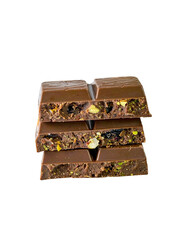 Dubai chocolate pieces with pistachios isolated on transparent background, png