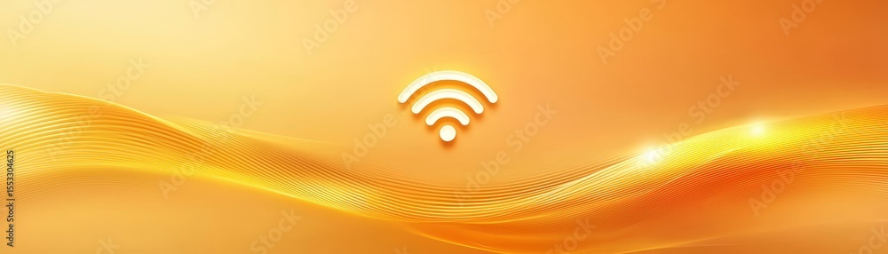 Poster abstract orange and yellow background with waves for 3d wifi symbol and internet connection icon vec