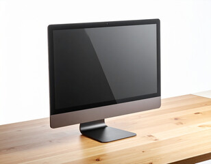 Isometric View of Desktop Monitor on Wooden Desk with White Background