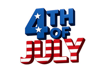 Patriotic 4th of July 3D Text Independence Day Celebration (USA, Fireworks, Flag, Freedom) Isolated Transparent PNG