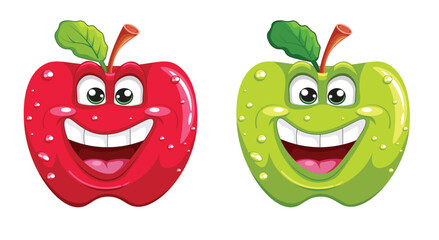 Happy cartoon apples with smiling face