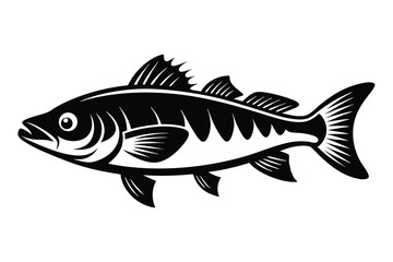 Stylized Black and White Fish Illustration Detailed Fins and Scales Depicted Creatively