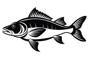 Striking Black and White Illustration of a Fish with Detailed Fins and Scales