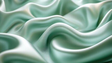 Obraz premium Close-up view of flowing, soft, light mint green silk fabric with elegant, wavy folds.