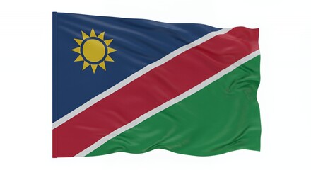 Namibia's National Flag Waves Proudly Against a Pure White Background