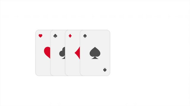 Poker cards. Poker hand of four aces. Consecutive appearance of four aces