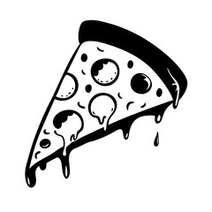 A slice of pizza with dripping cheese isolated on white background