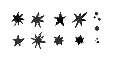 Black stars set, hand drawn sky stars