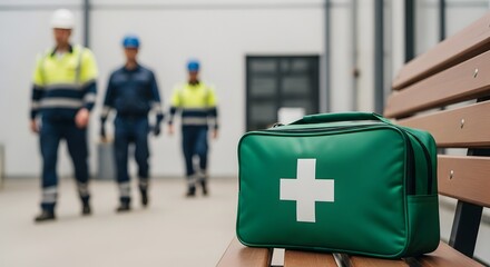 First aid kit offers safety and medical emergency support to construction workers ensuring immediate care in a professional environment.