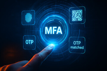 MFA Concept with Biometric, OTP, and Face Recognition – Advanced Digital Authentication and Cybersecurity Technologies

