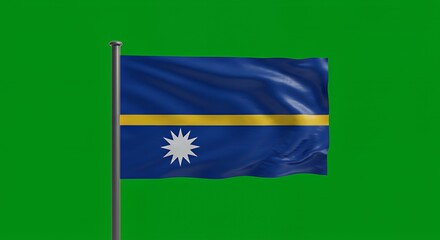 Nauru's Flag Waves Proudly Against a Vibrant Green Screen