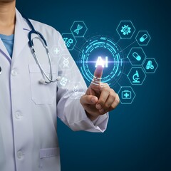 Doctor interacting with artificial intelligence technology healthcare innovation and future medicine