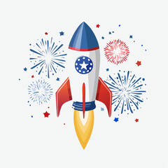 Patriotic Rocket Launching Fireworks Independence Day Vector Illustration