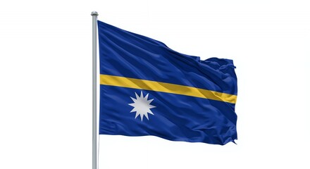 Nauru's vibrant flag billows proudly against a crisp white backdrop.