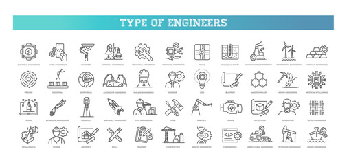 Engineering icon set. Vector outline symbols