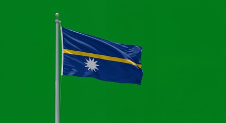 Nauru's vibrant flag billows proudly against a bright green backdrop.