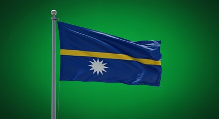 Nauru's vibrant flag billows proudly against a rich green backdrop.