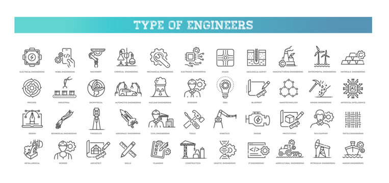 Engineering icon set. Vector outline symbols